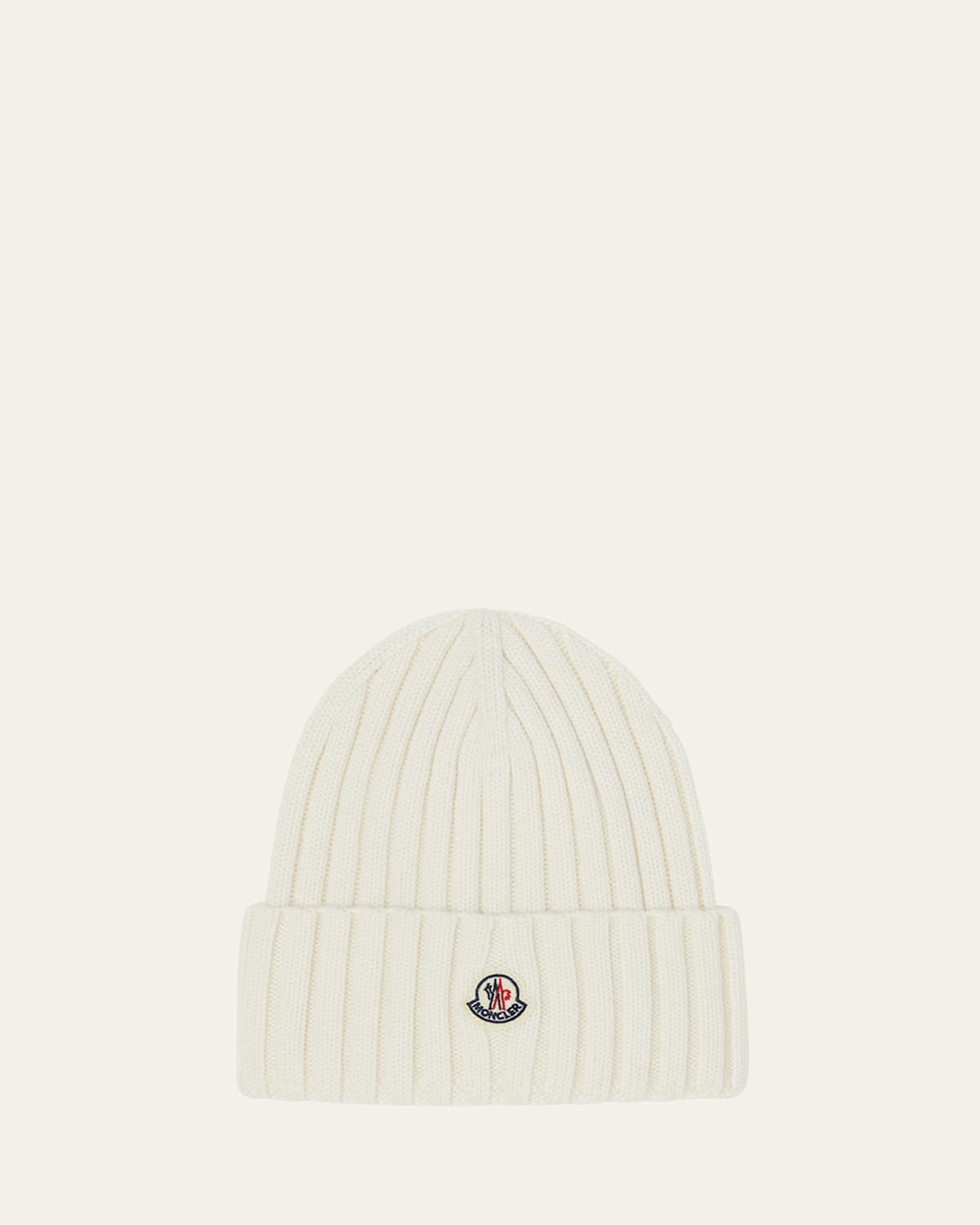 Moncler Ribbed Wool Logo Beanie In White
