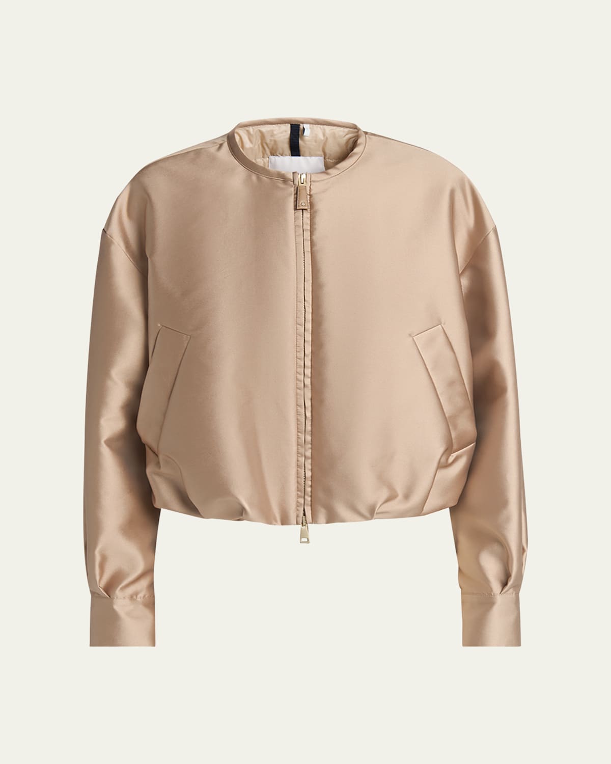 Shop Moncler Maupa Satin Bomber Jacket In Medium Beige