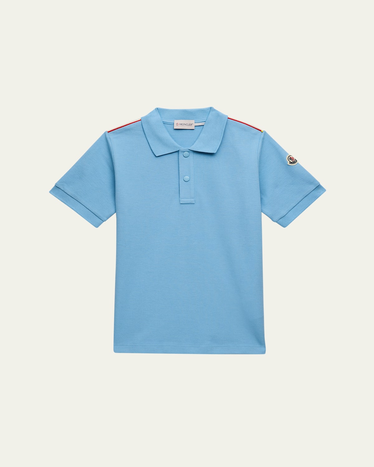 Moncler Boy's Tri-stripe Pique Polo Shirt In Light Blue