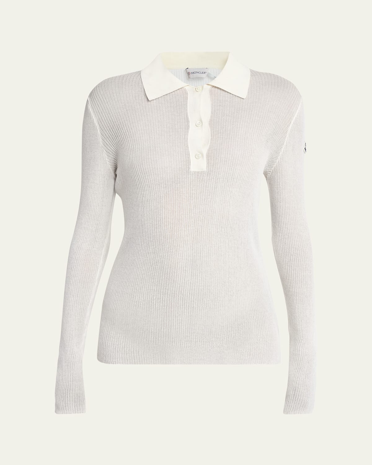 Moncler Long-sleeve Ribbed Polo Shirt In White
