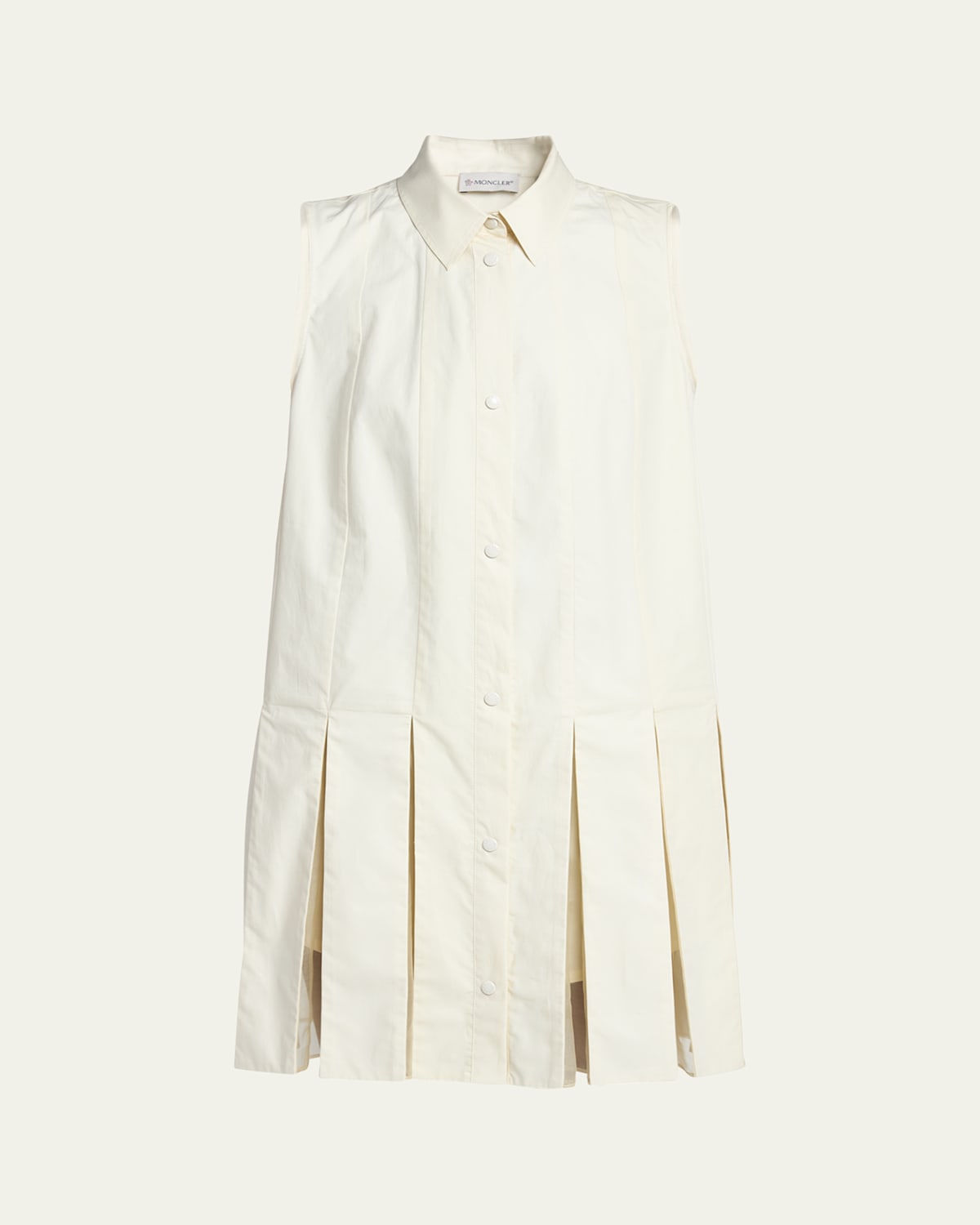 Shop Moncler Snap-front Sleeveless Godet Dress In Cream