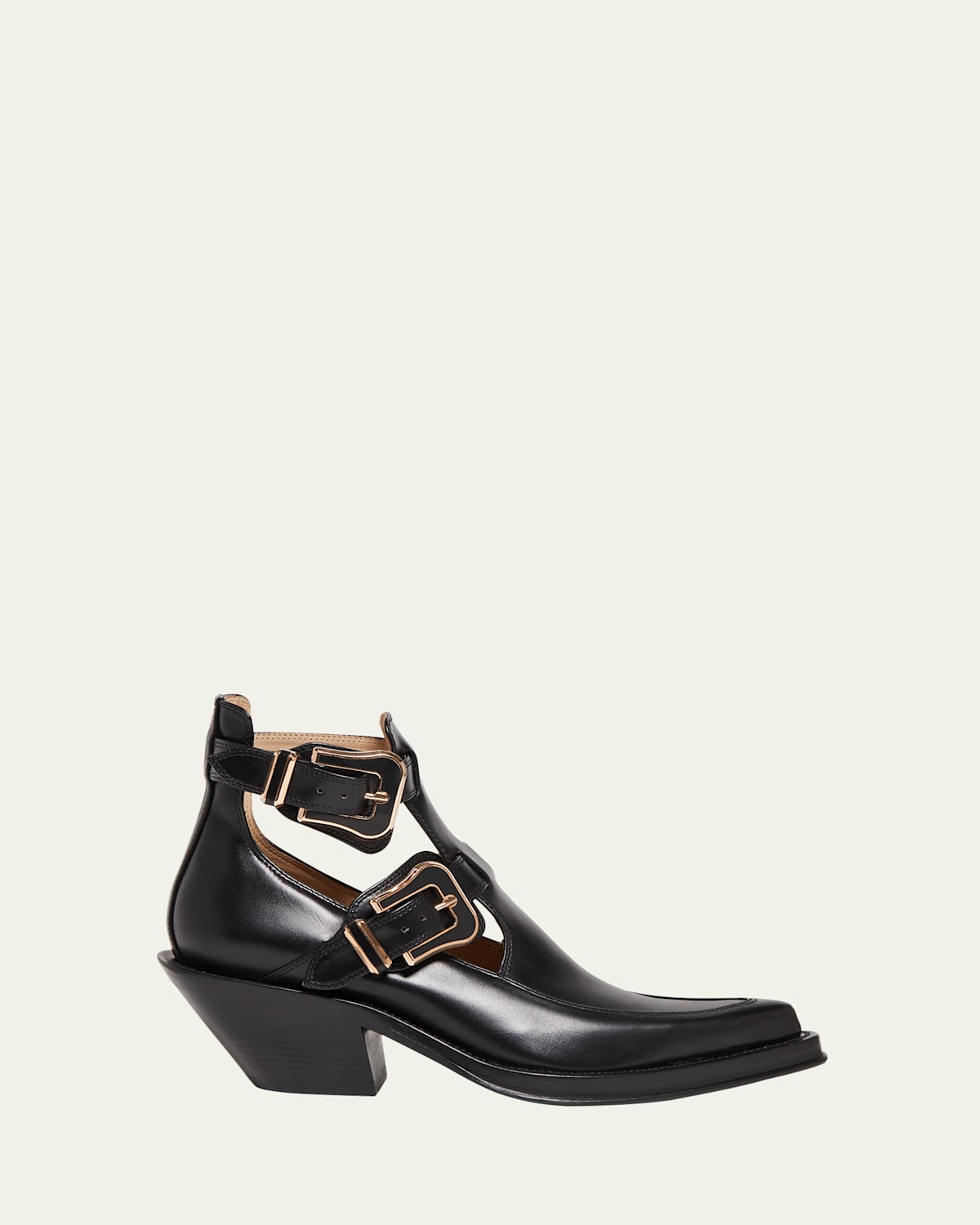 GABRIELA HEARST LEATHER BUCKLE CUTOUT ANKLE BOOTIES 
