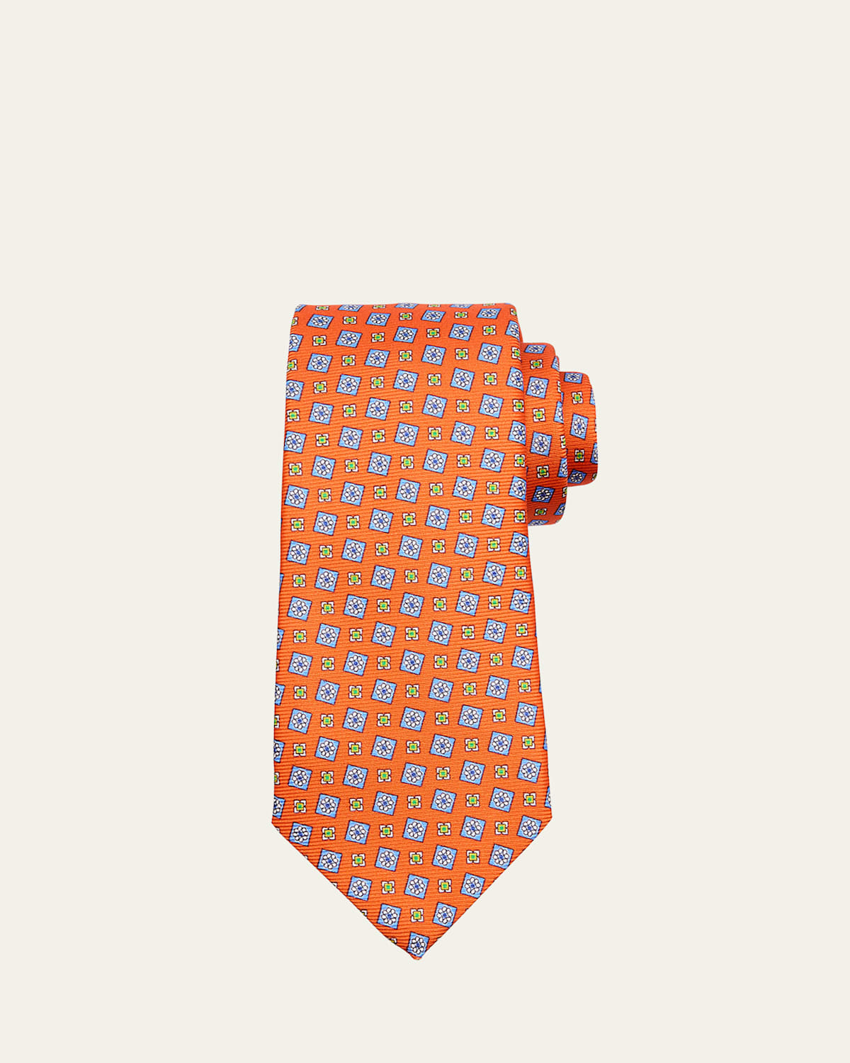 Kiton Men's Micro-floral Silk Tie In Orng
