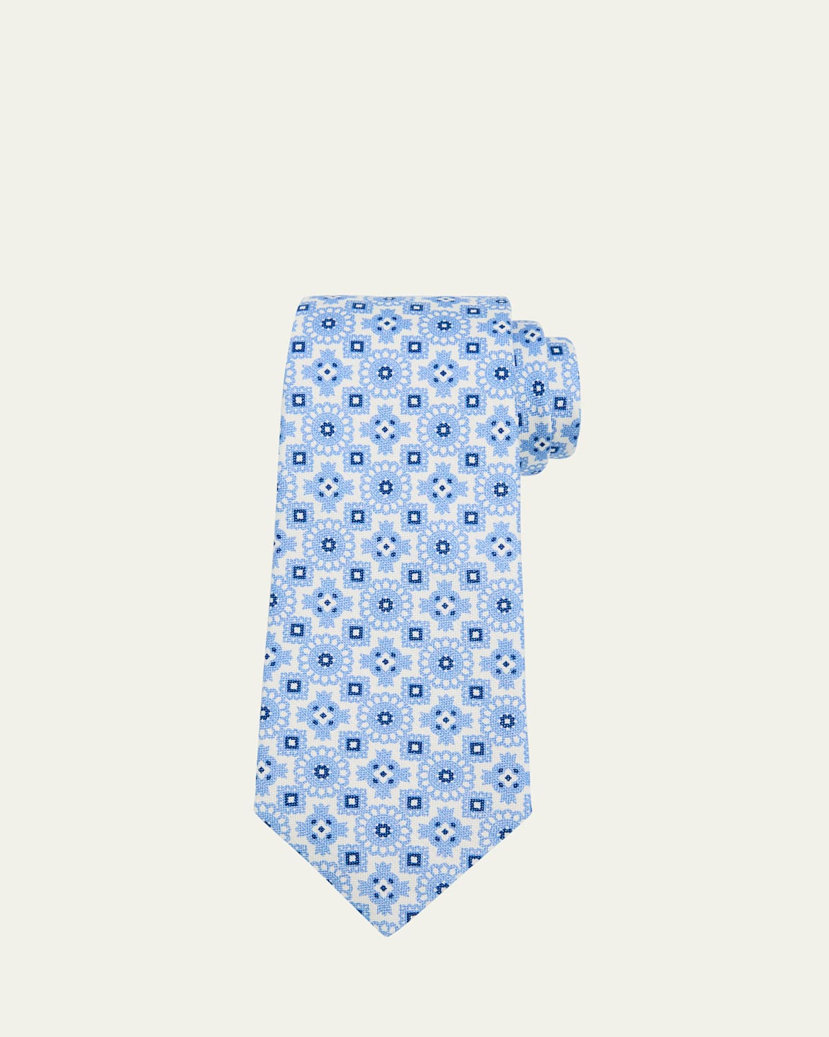 Kiton Men's Medallion Silk and Linen Tie