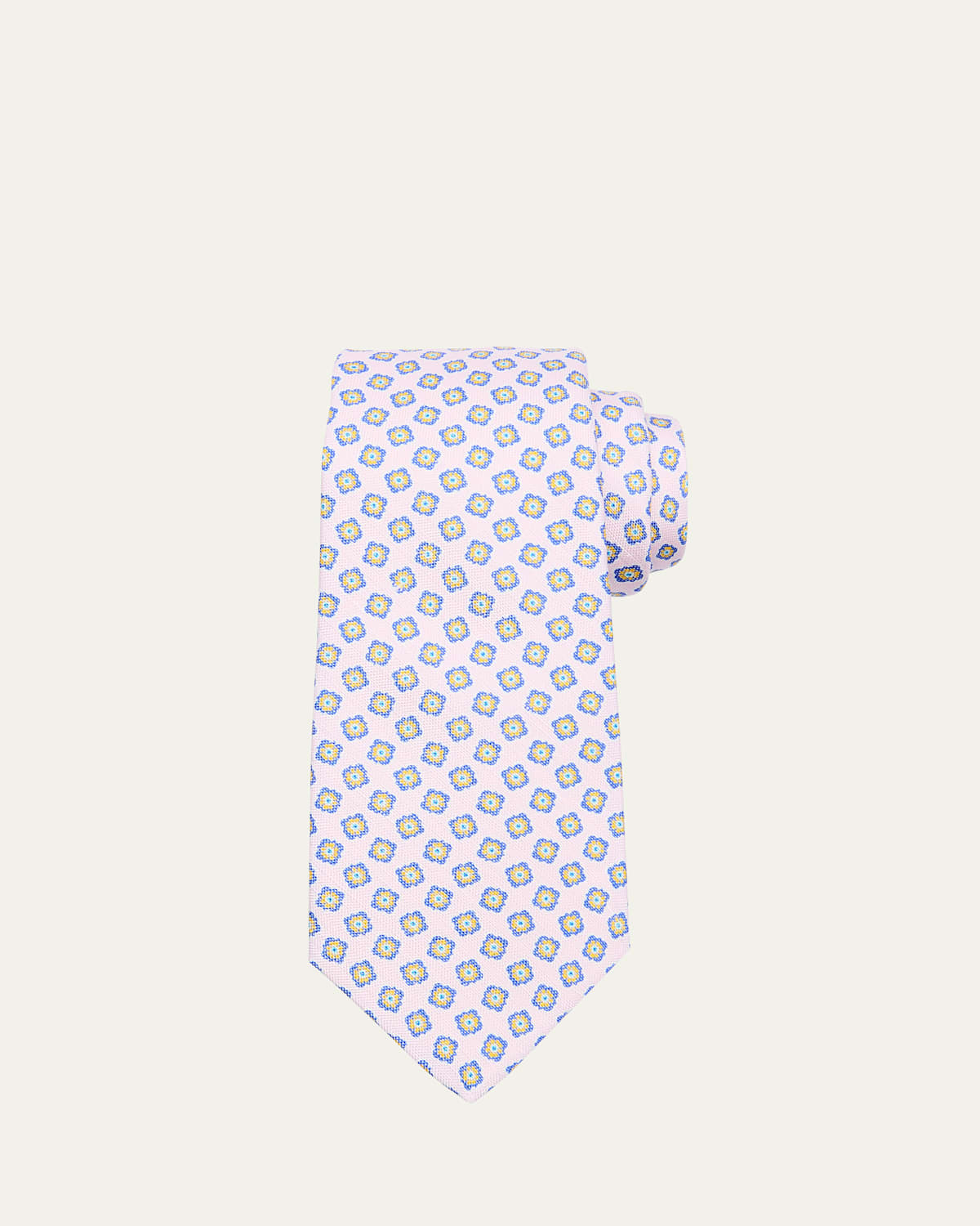 Kiton Men's Square Flowers Silk and Linen Tie