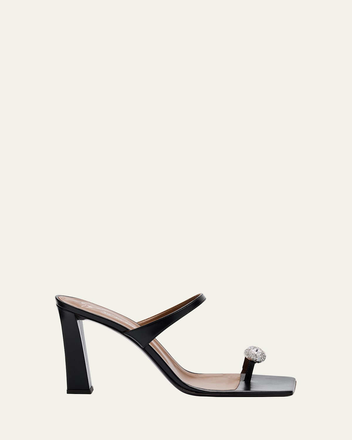 Giuseppe Zanotti Crystal Jewel Thin Strap Leather Sandals In Nero