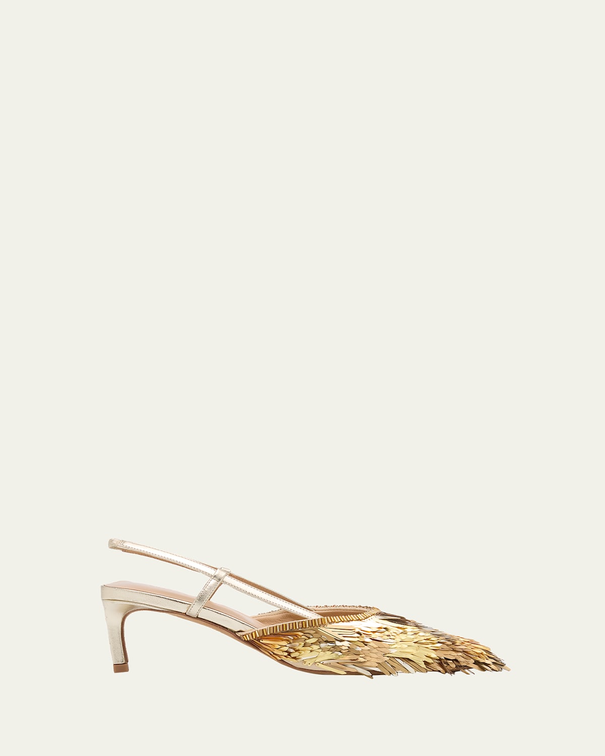 Ulla Johnson Shira Sequin Leather Kitten-heel Slingback Pumps In Gold