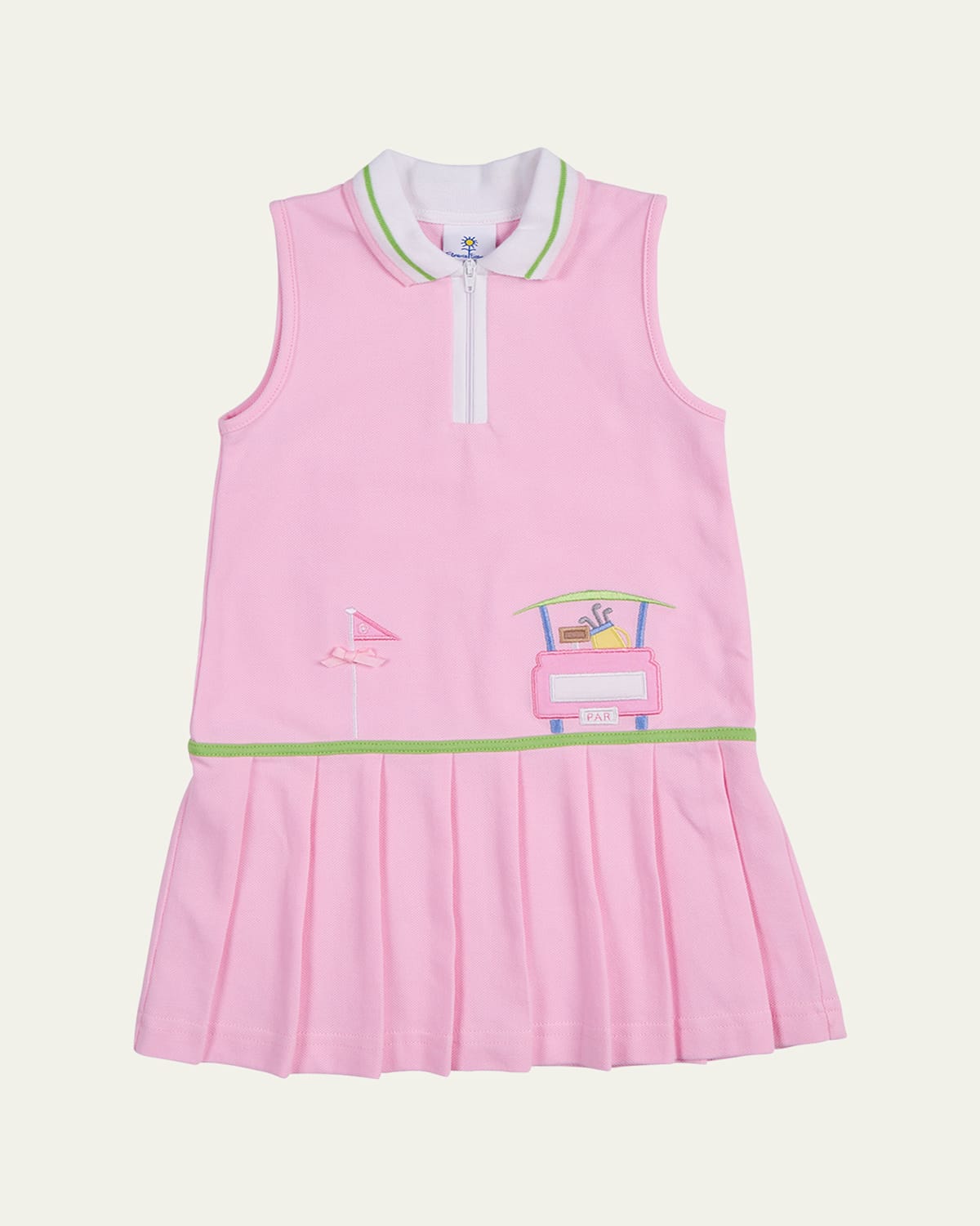 Shop Florence Eiseman Girl's Golf Cart Applique Pique Knit Dress In Pink