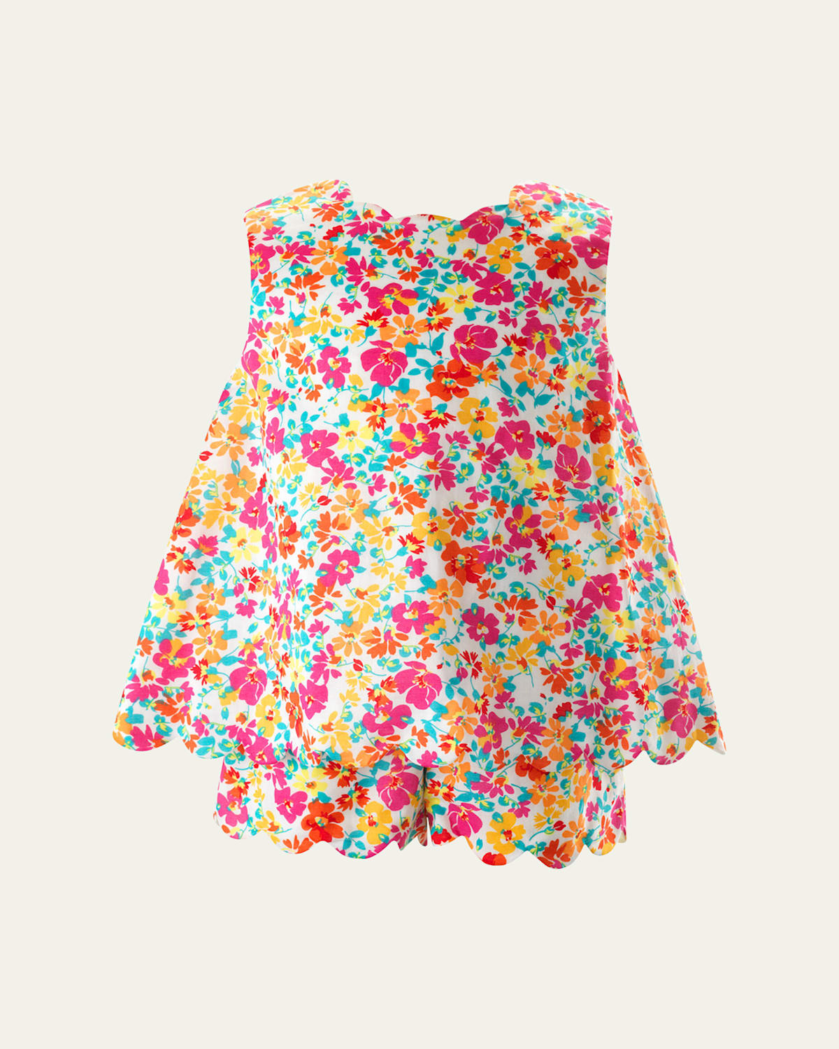 RACHEL RILEY GIRL'S SCALLOP-TRIM FLORAL-PRINT SHORT SET