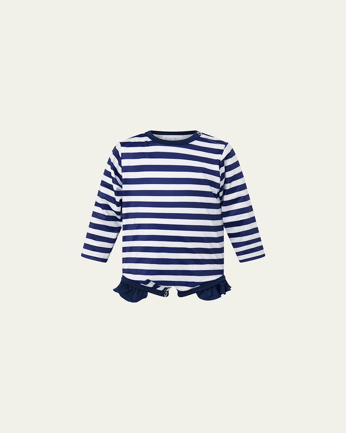 Rachel Riley Girl's Breton Stripe Frill Rashguard One-piece Swimsuit In Navy