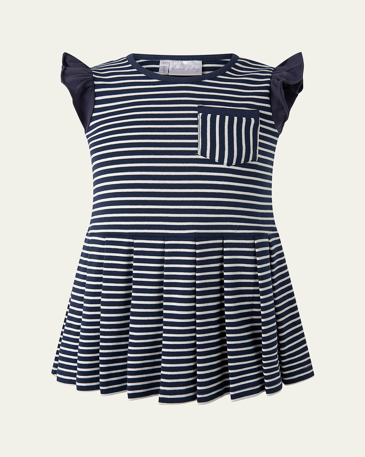 Rachel Riley Girl's Breton Striped Tennis Dress In Navy