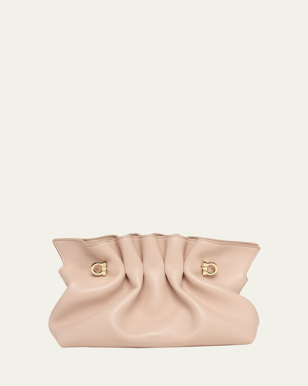 Ferragamo Small Gancio Piercing Soft Leather Shoulder Bag In Plaster