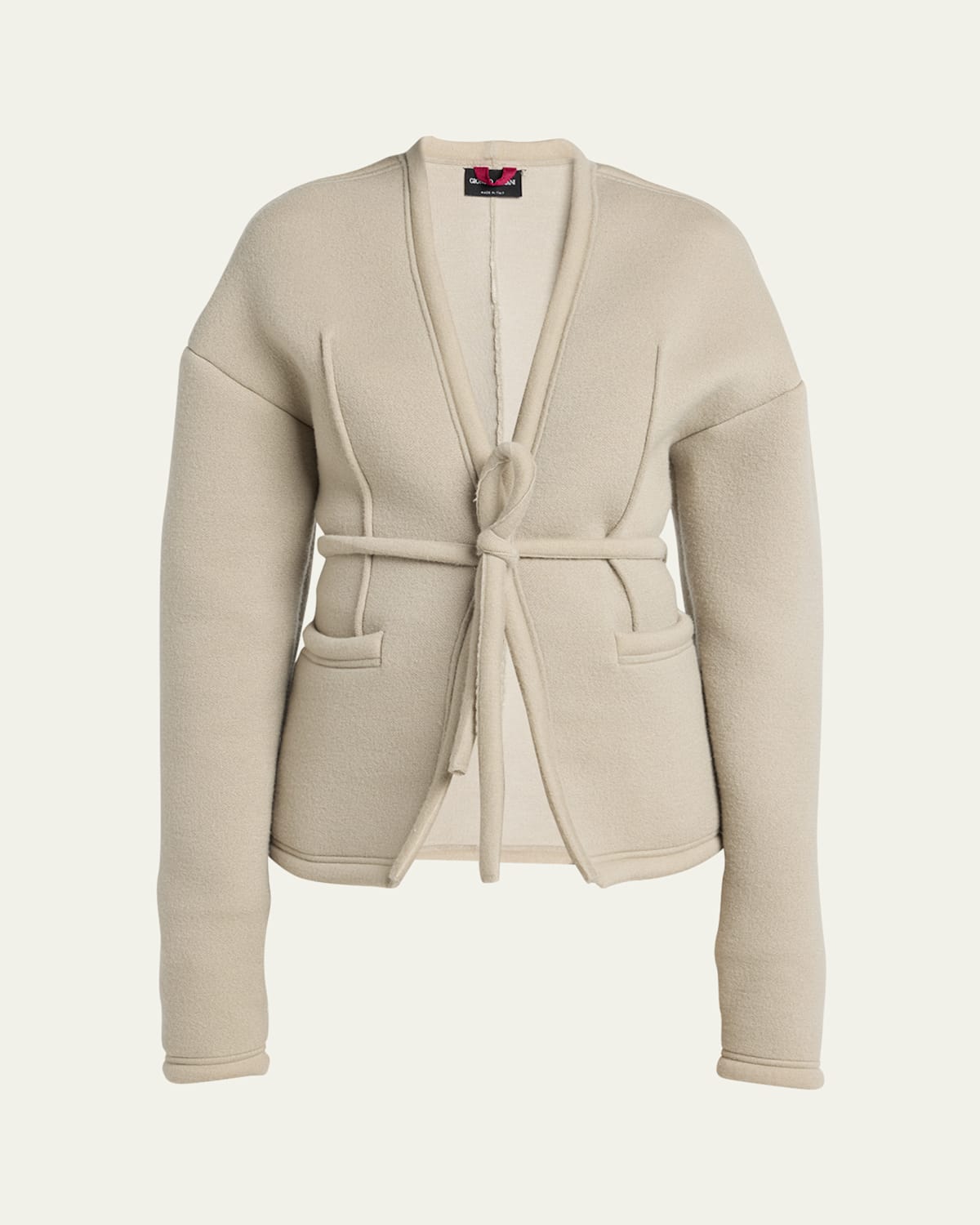 Giorgio Armani Cocoon Belted Cashmere Jacket In Biege