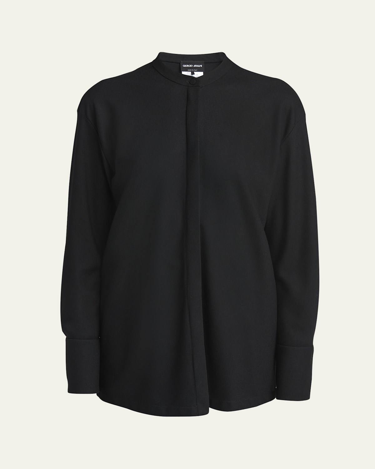Giorgio Armani Fluid Wool Button Down Shirt In Solid Black