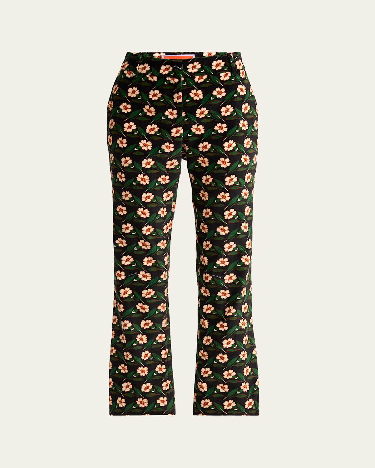 La Doublej Floral-print Cropped Trousers In Black