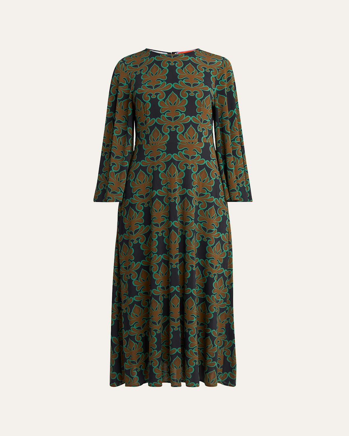 La Doublej Swing Printed Silk Twill Midi Dress In Black