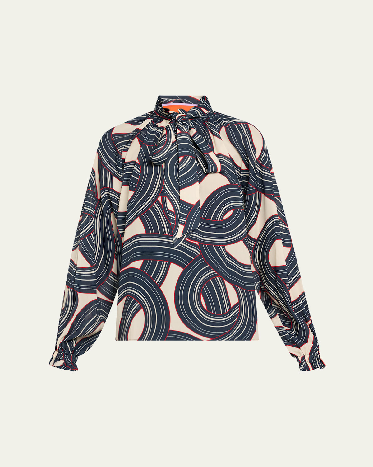 La Doublej Cerere Placee Printed Blouse With Tie Neck In Cream