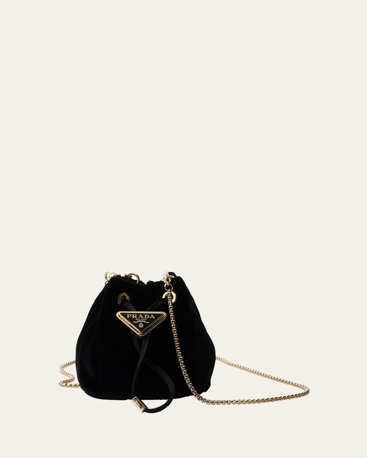 Prada Drawstring Velvet Bucket Bag In Nero