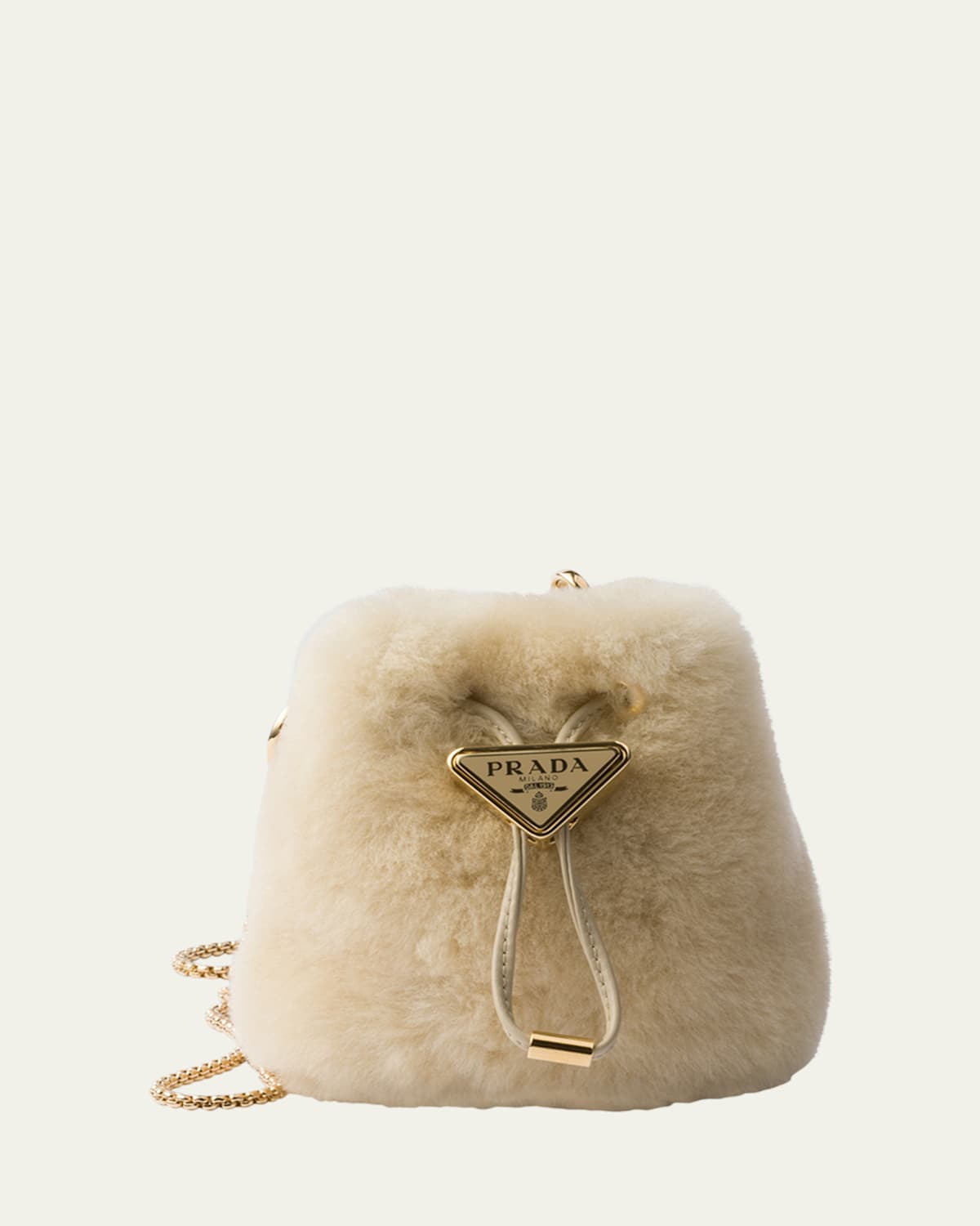 Prada Montone Shearling Bucket Bag In Ecru