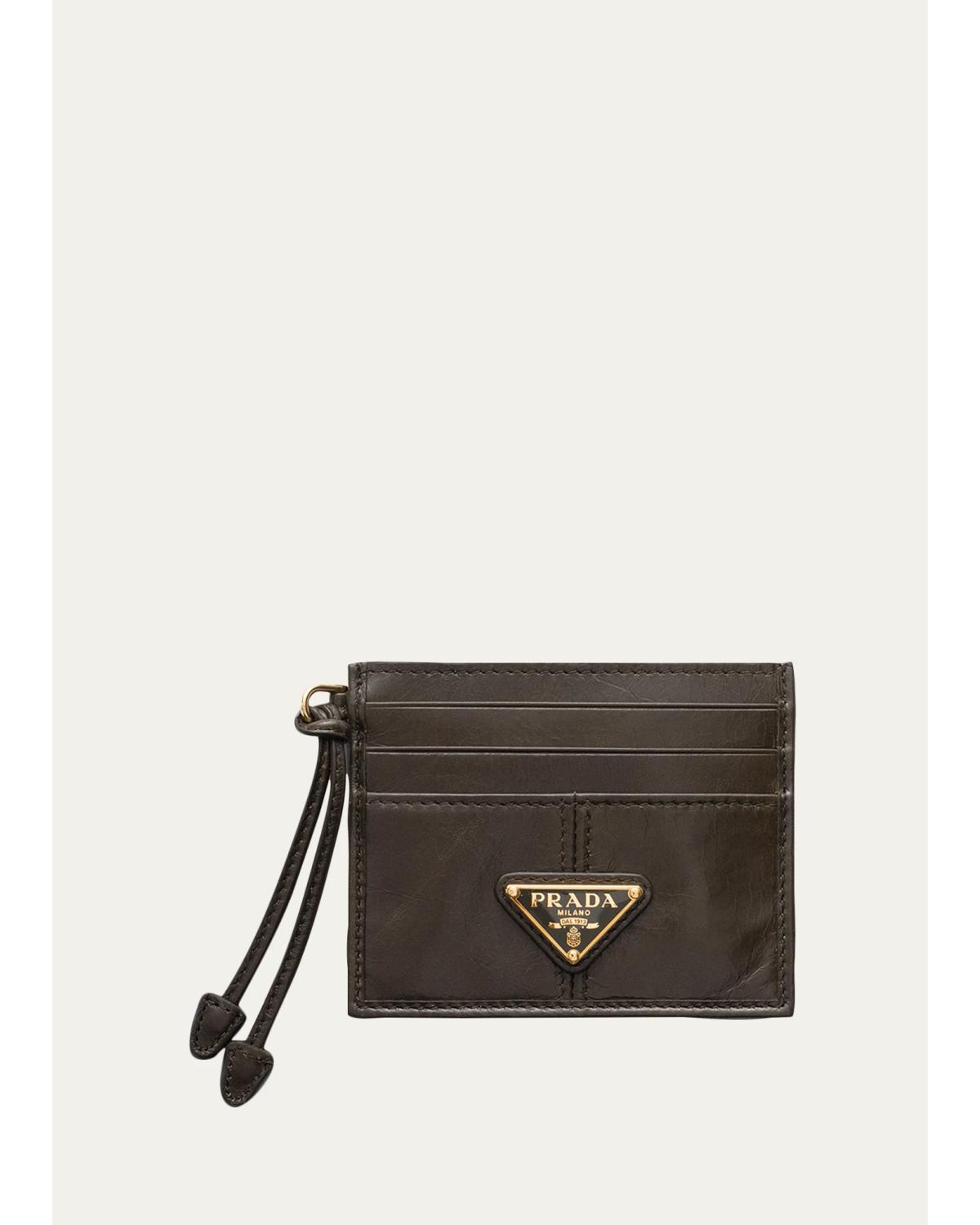 Prada Soft Leather Card Case In Forest