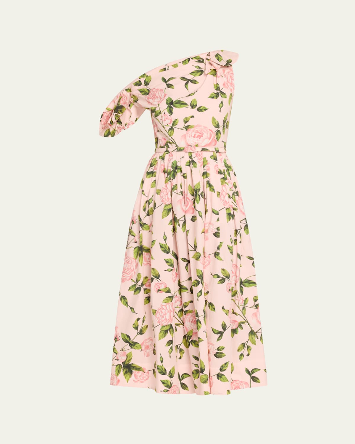 Oscar De La Renta Tie Off-the-shoulder English Roses Poplin Midi Dress In Pinkblush