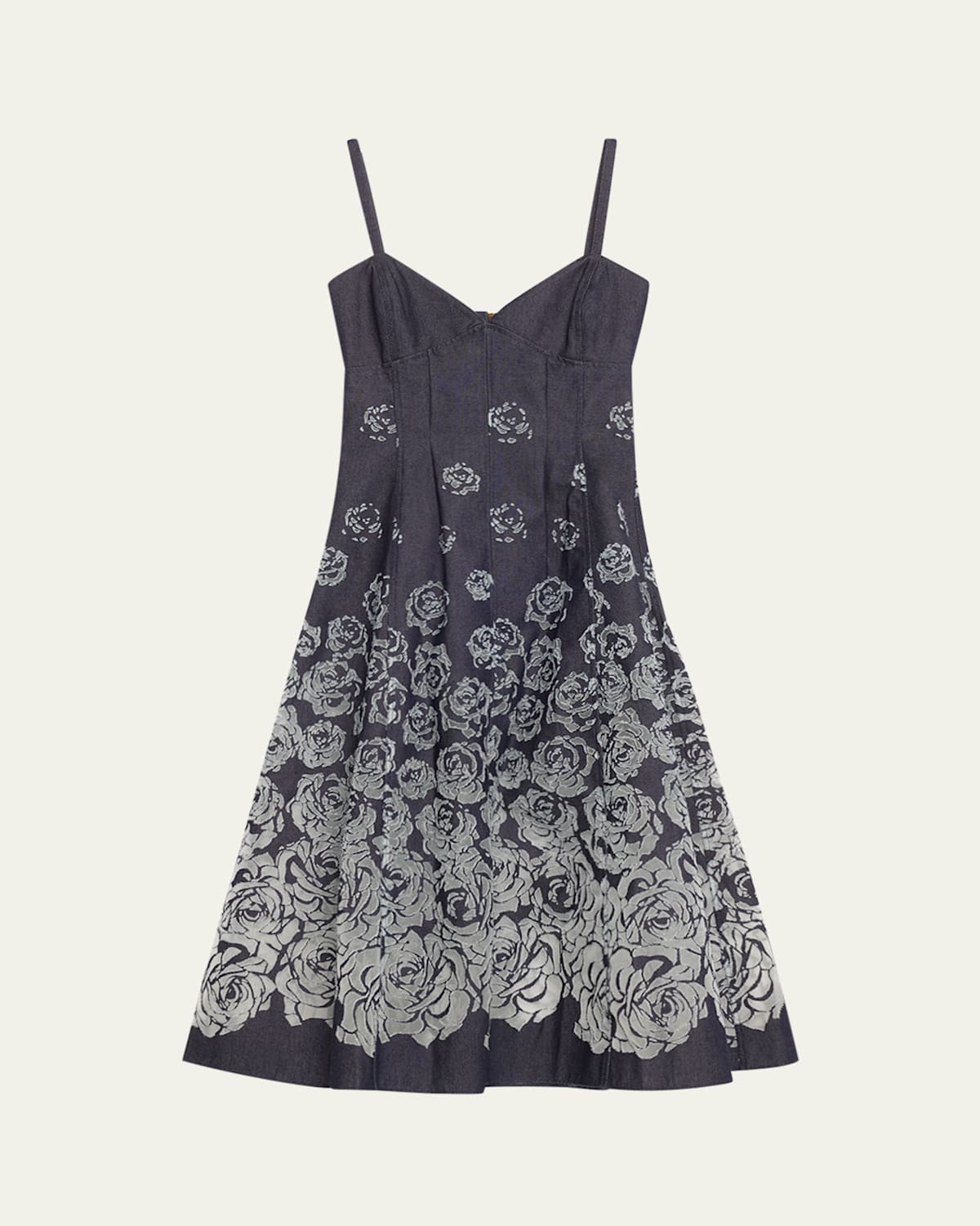 OSCAR DE LA RENTA V-NECK ROSE DENIM DEVORE SLEEVELESS MIDI DRESS 