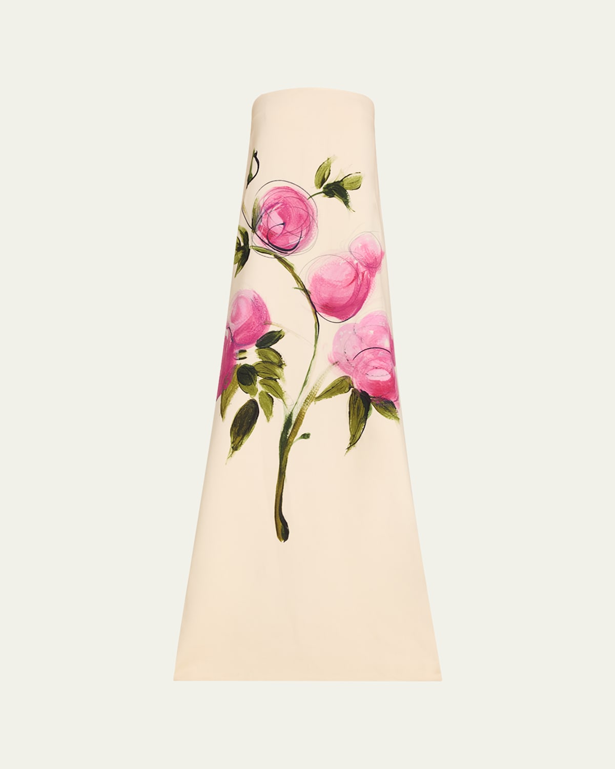Strapless Painted Roses Wool Gown