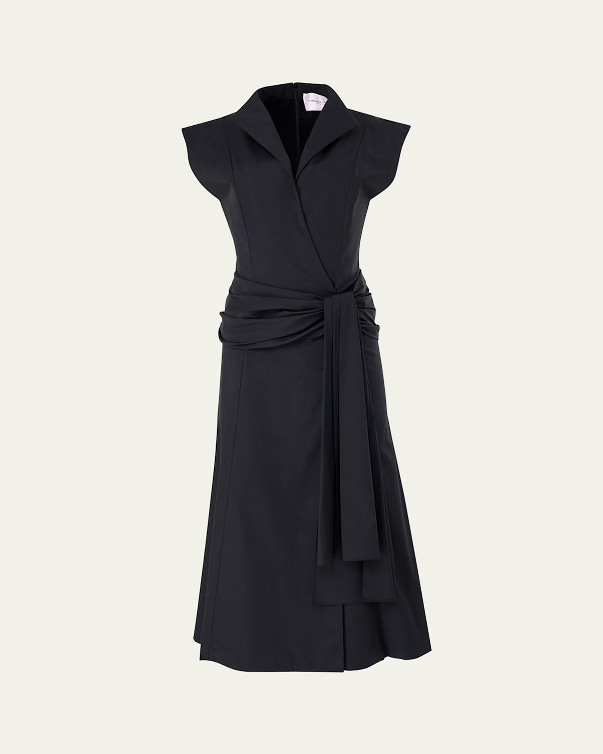 Cap-Sleeve Hip-Sash Midi Wrap Dress