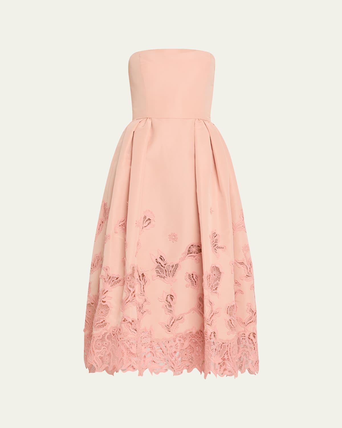 Oscar De La Renta Strapless Bellflower Guipure Inset Faille Cocktail Dress In Blush