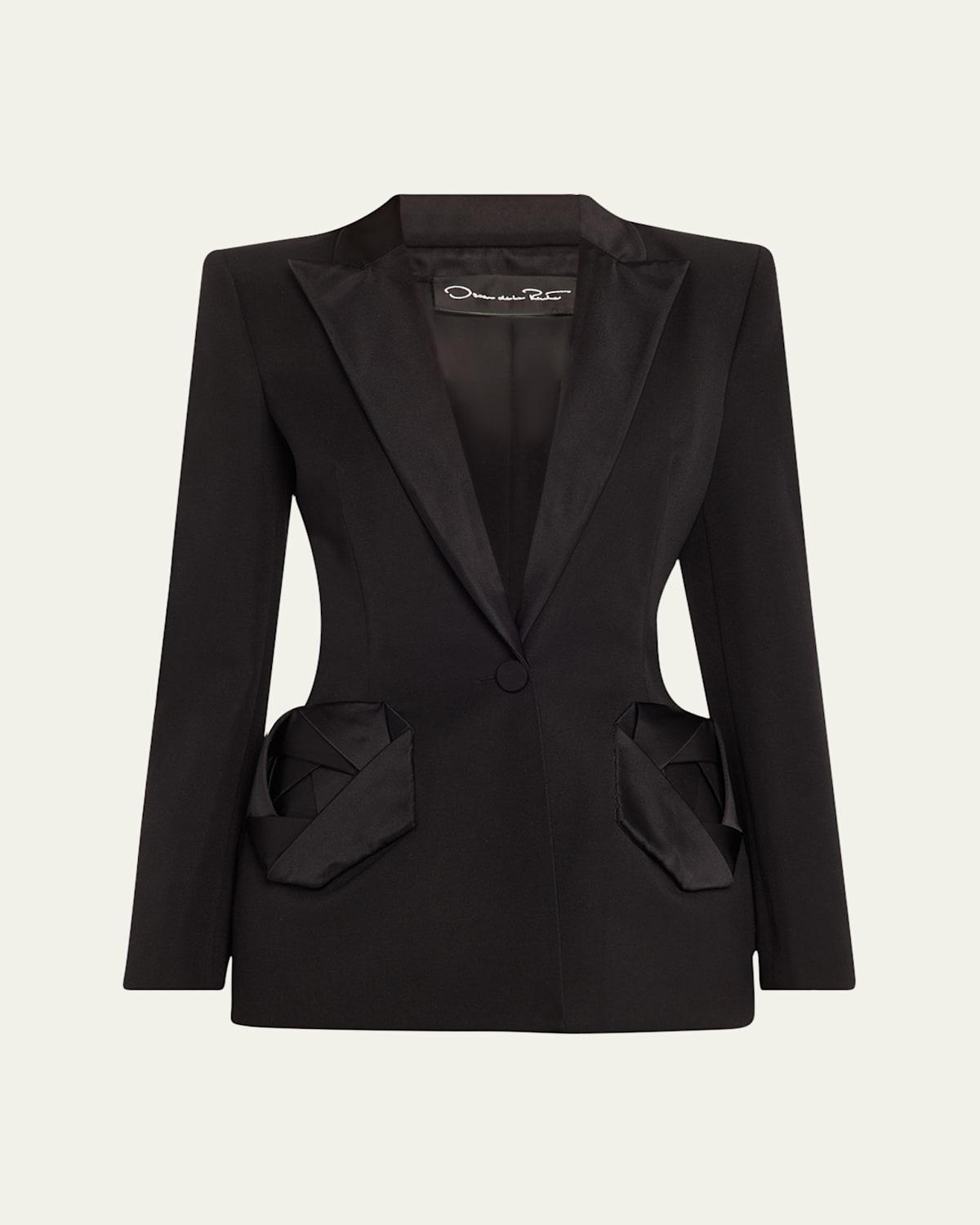 Oscar De La Renta Peplum Waist Grain De Poudre Jacket In Black