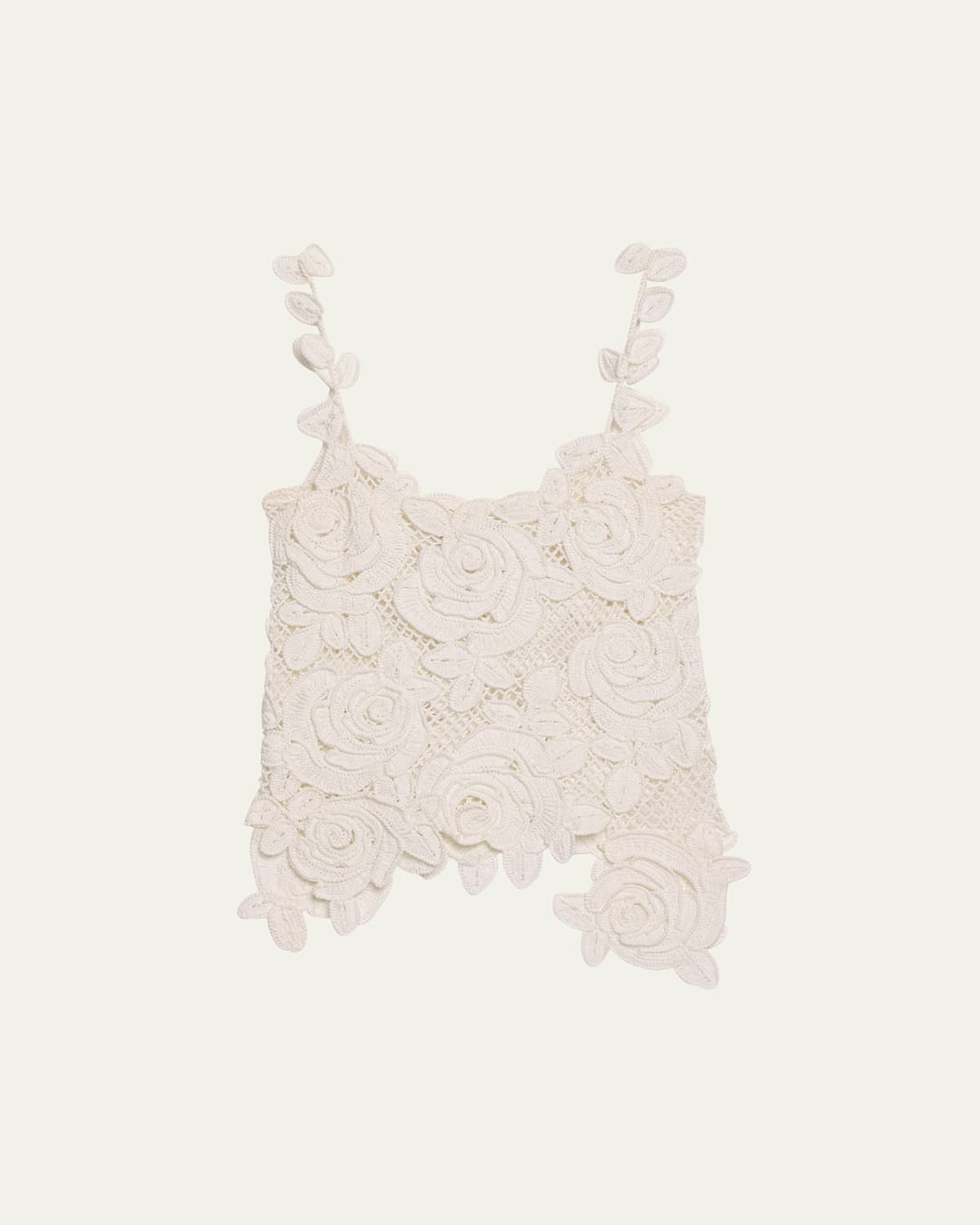 Oscar De La Renta Rose Crochet Mesh Asymmetric Tank Top In White