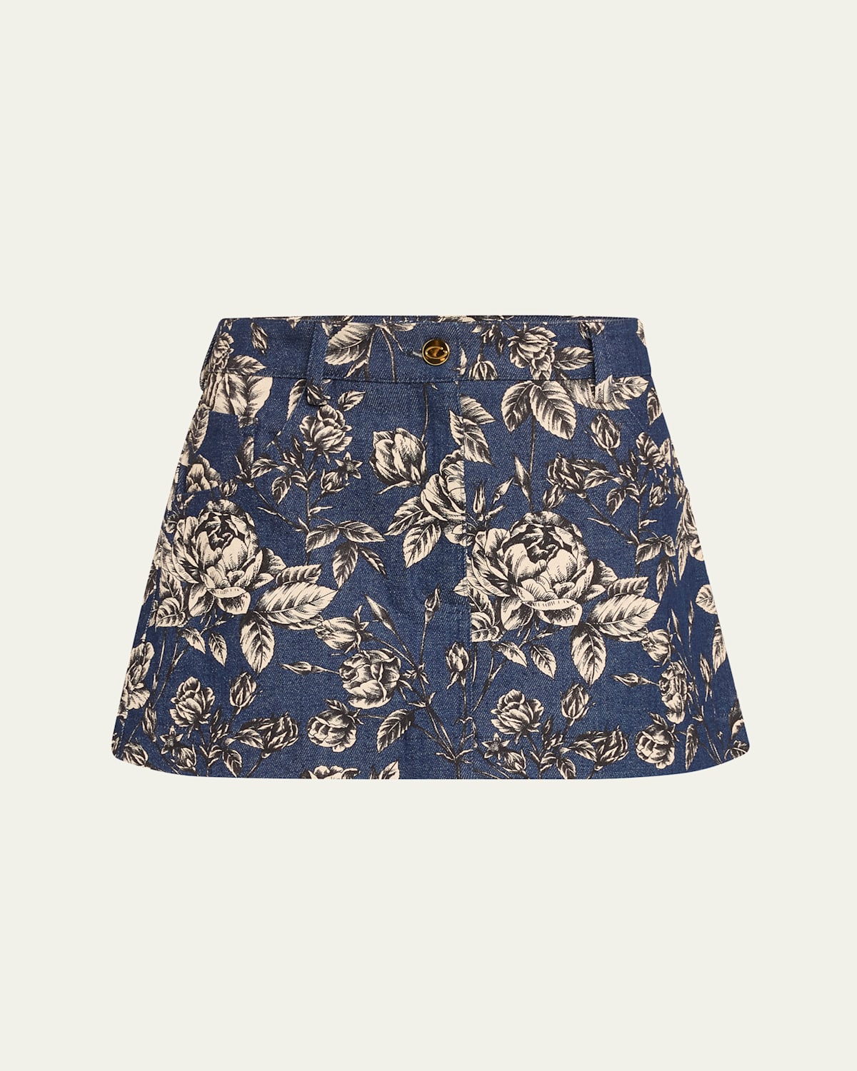 Shop Oscar De La Renta Rose Stretch Denim Mini Skirt In Whiteindigo