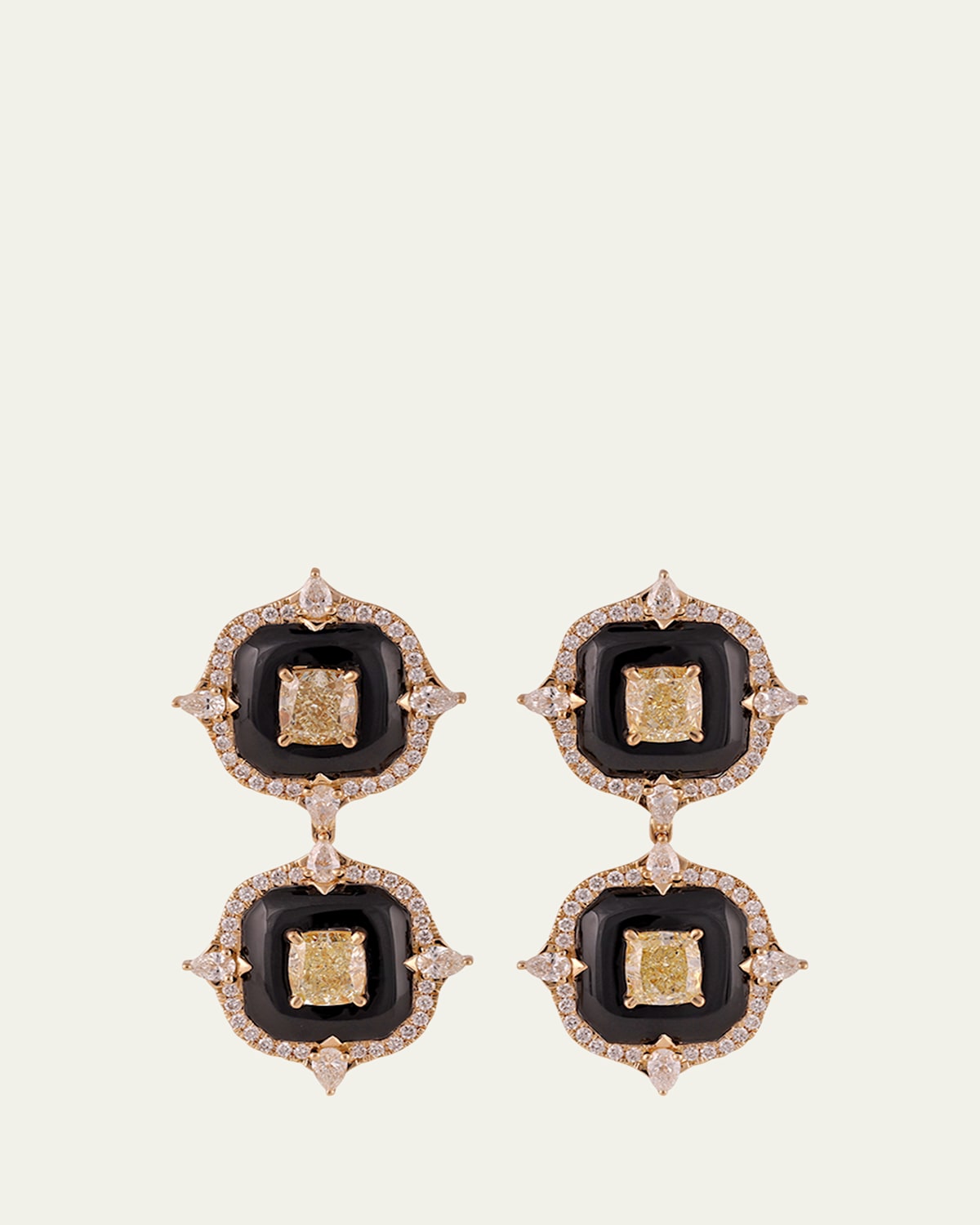 18K Yellow Gold Diamond and Onyx Earrings, One-Of-A-Kind