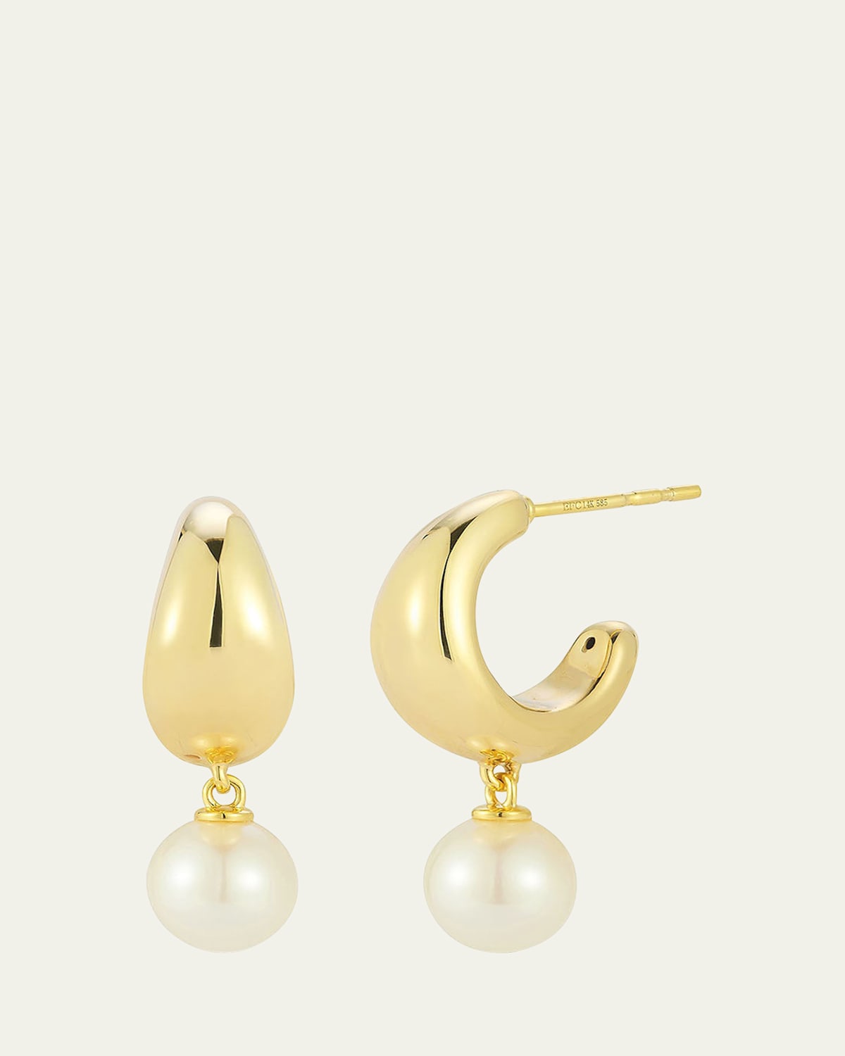 14K Yellow Gold Jumbo Dome Huggie Earrings with Pearl Drops