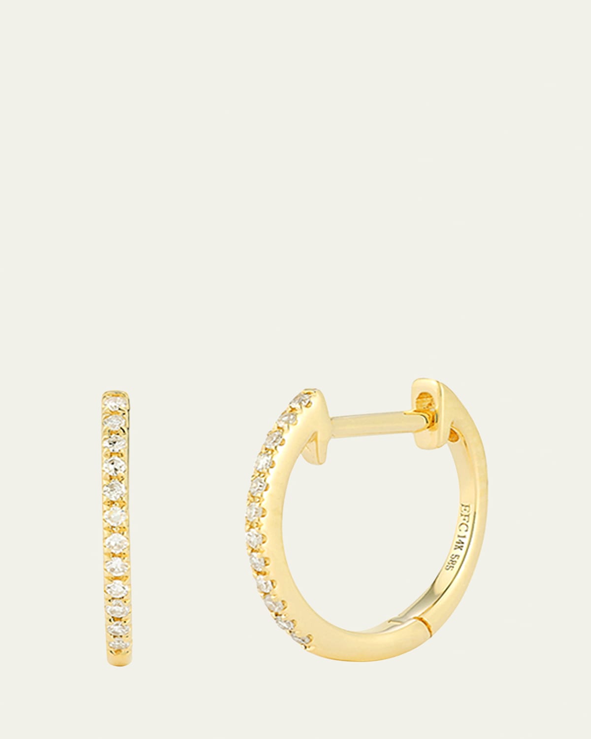 14K Yellow Gold Diamond Huggie Earrings