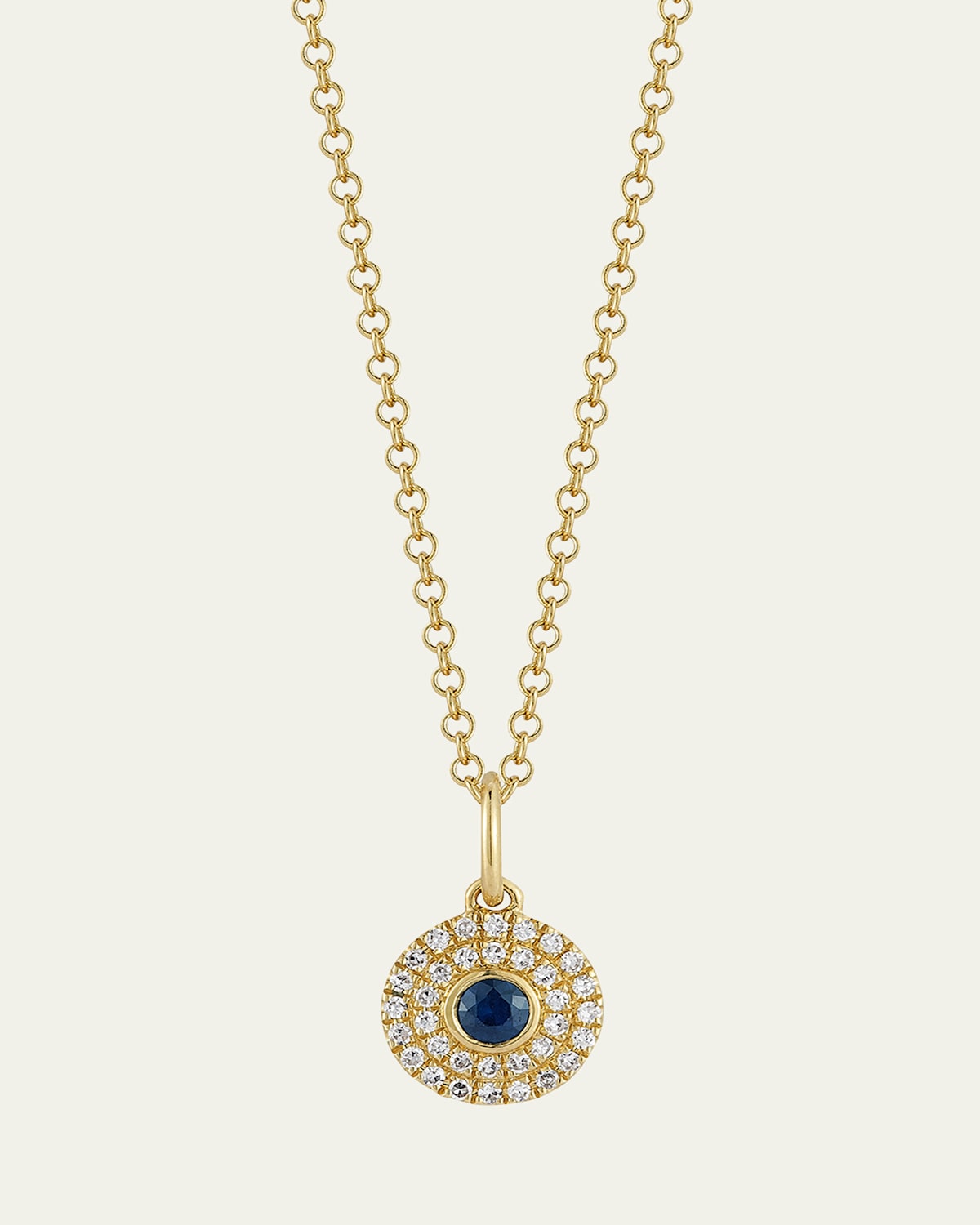 14K Yellow Gold Diamond and Sapphire Round Pendant Necklace