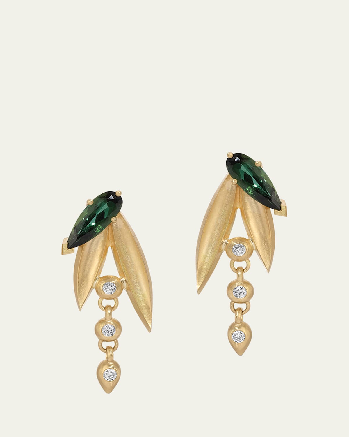 Lily of the Valley Tourmaline and Diamond Earrings in 18K Yellow Gold