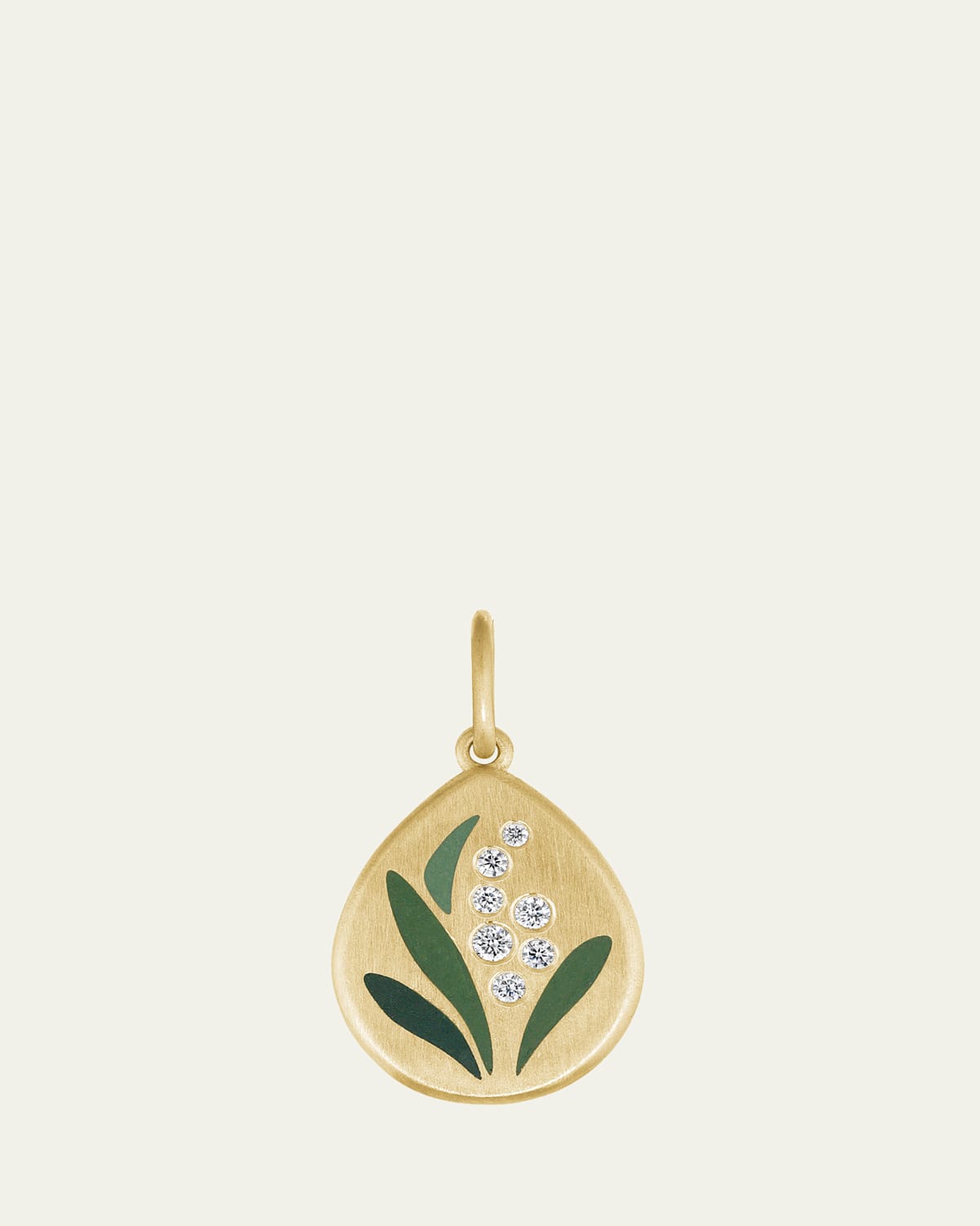 Lily of the Valley Enamel and Diamond Pendant in 18K Yellow Gold