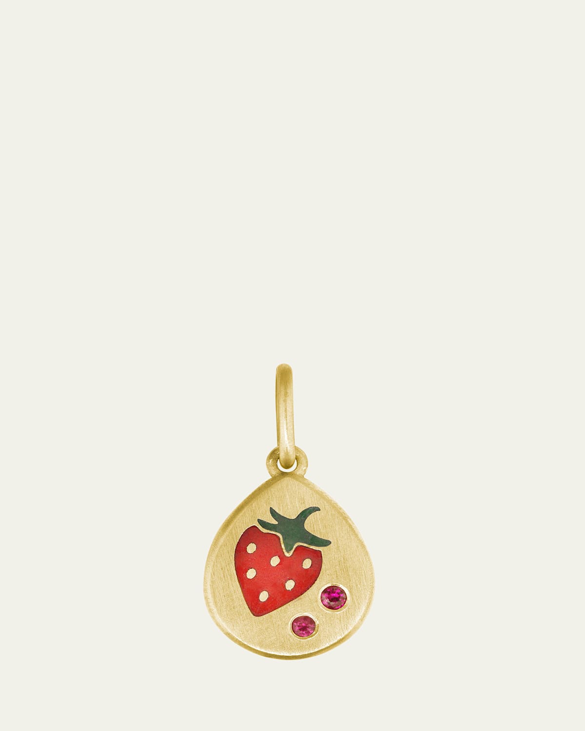 Strawberry Enamel and Ruby Pendant in 18K Yellow Gold