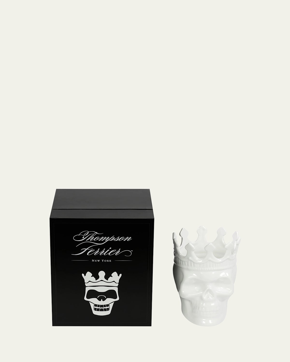 Thompson Ferrier White Louise Skull Candle, 23.3 Oz. - Rose De Vents Scent In White