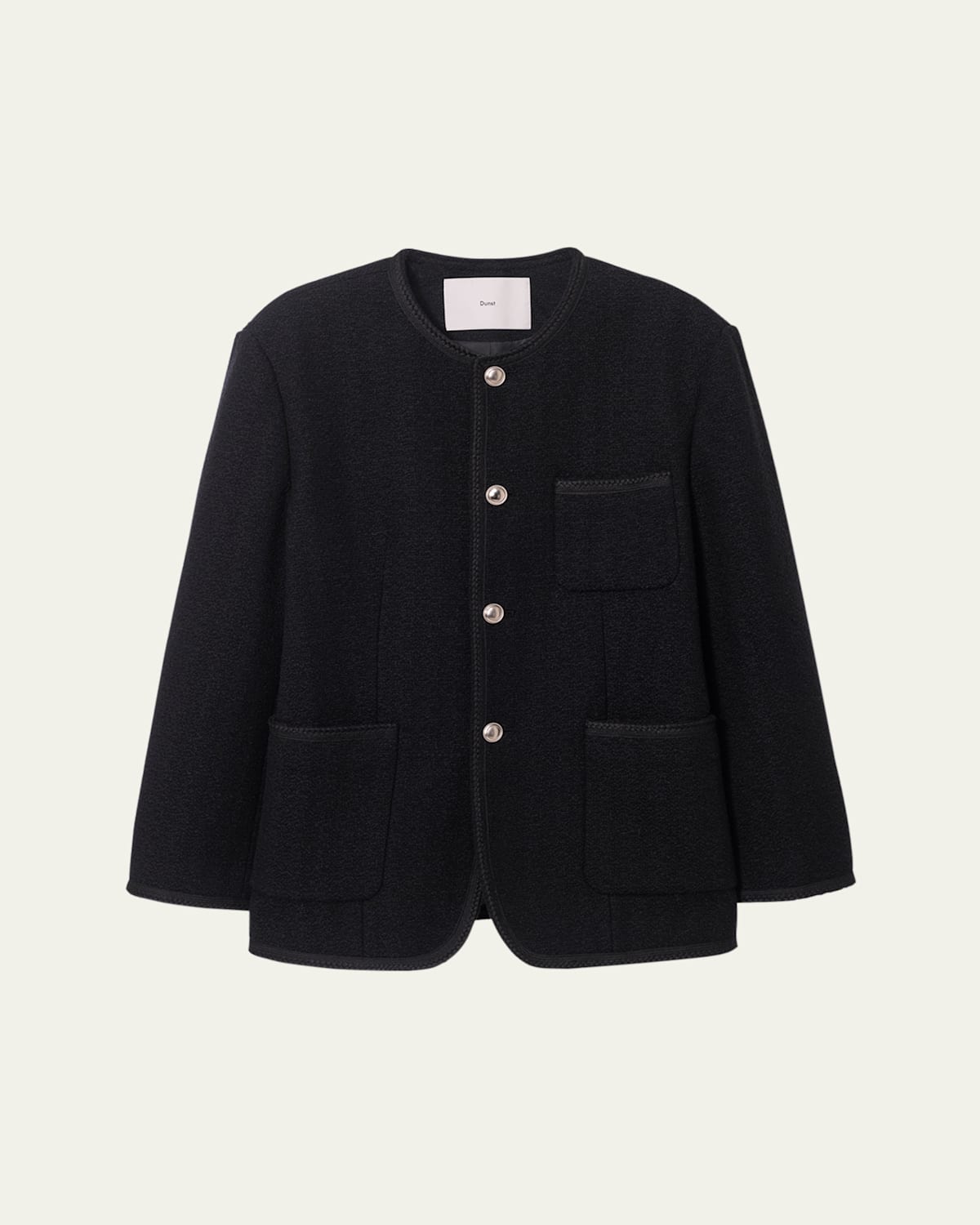 Oversized Collarless Tweed Jacket, Unisex