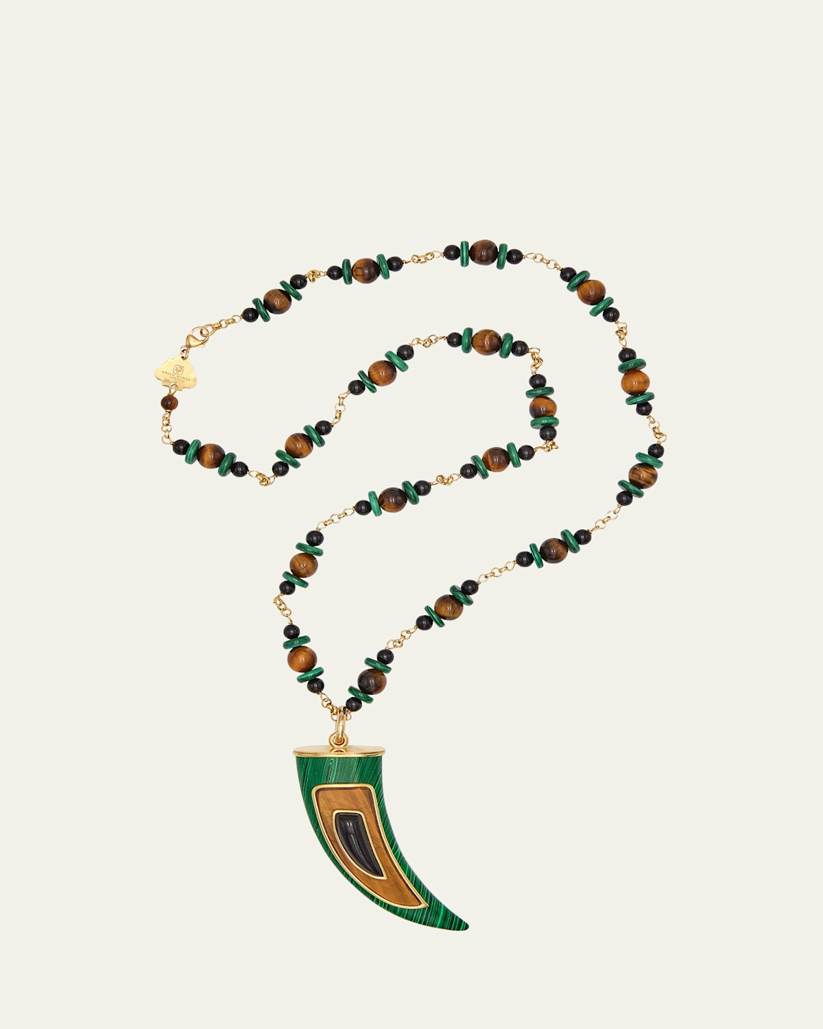 Yellow Gold Chain and Tooth Charm Pendant Necklace with Resin Stones