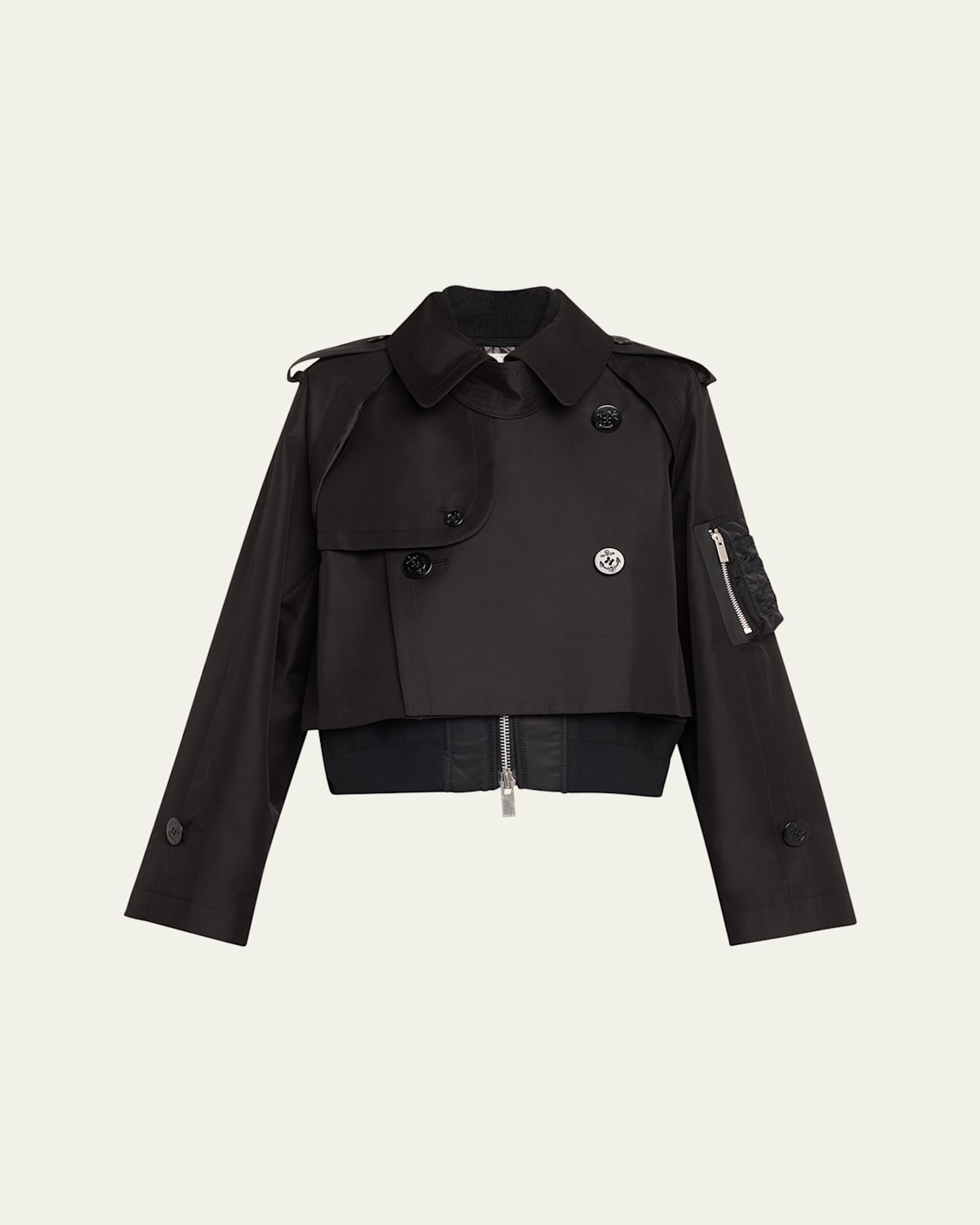 Sacai Hybrid Crop Trench Blouson Jacket In Black