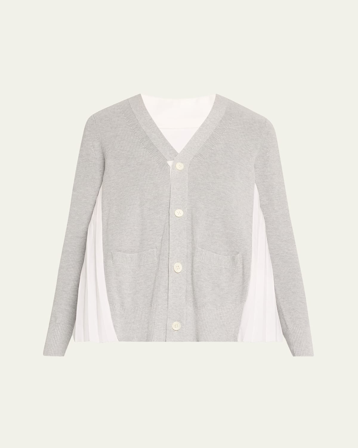 Pleated-Back Knit Button Down Cardigan