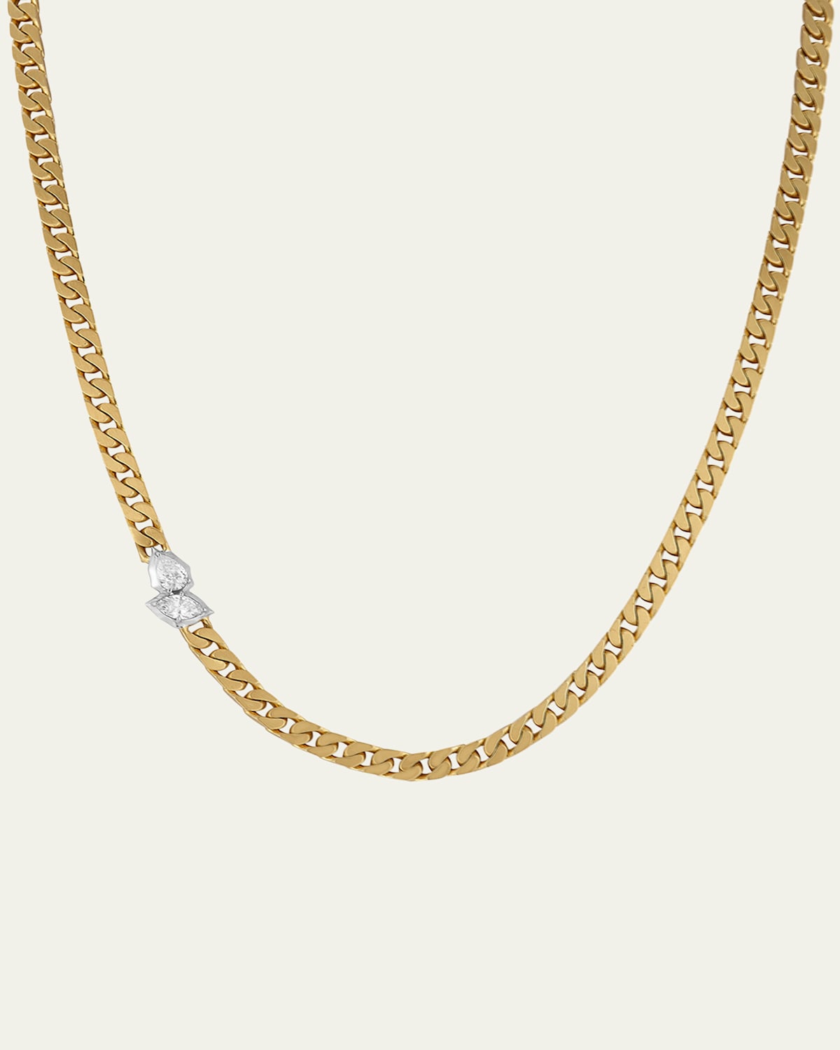 Poppy Two-Tone Curb Chain Necklace with Diamonds