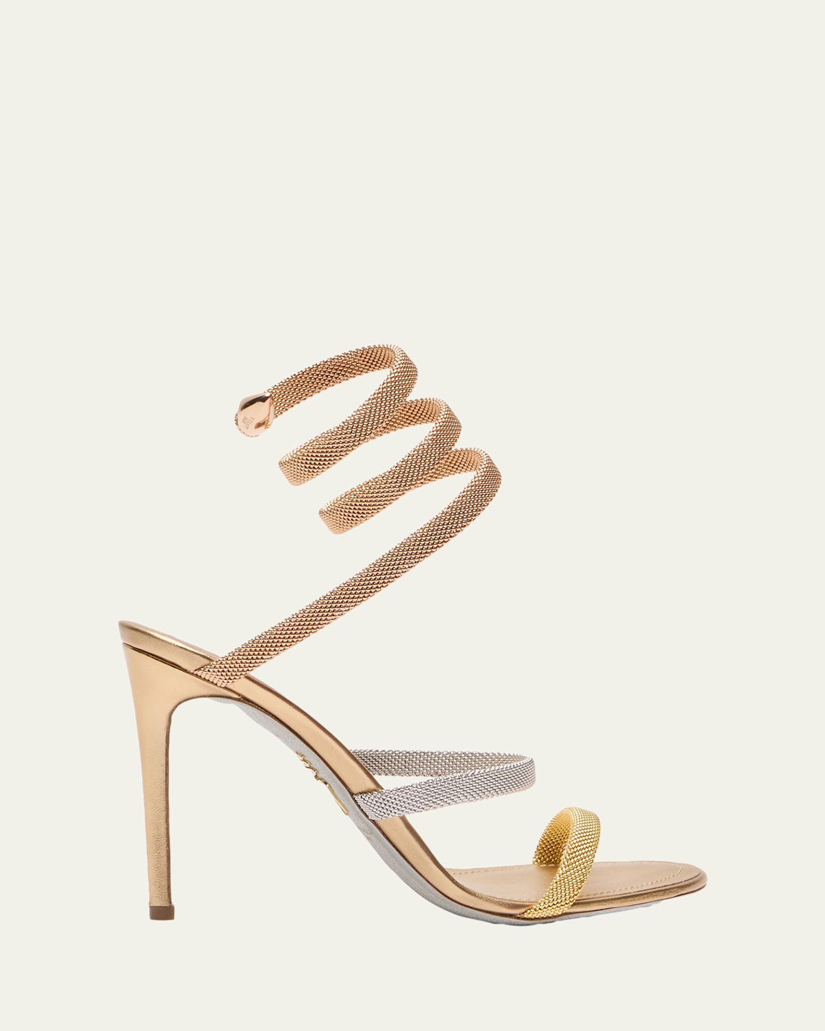 René Caovilla Cleo 105 Trigold Sandals With Serpent-finish In Gold Multi