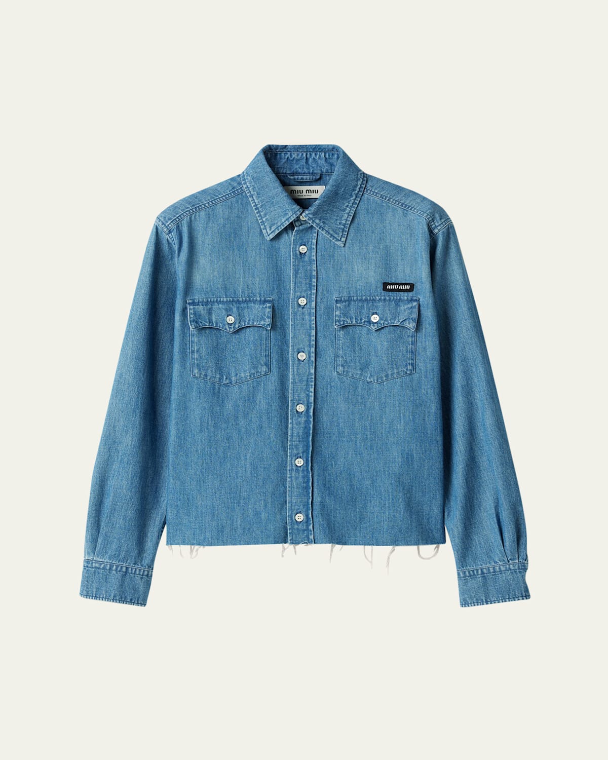 Raw Hem Button Down Denim Shirt