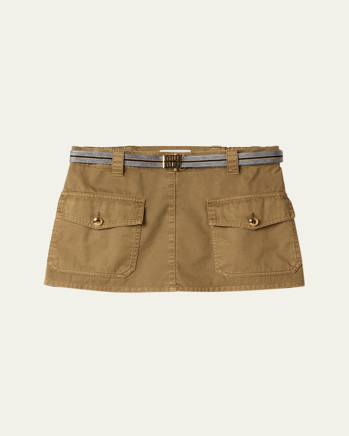 Shop Miu Miu Mid-rise Mini Skirt With Belt In F0393 Oliva