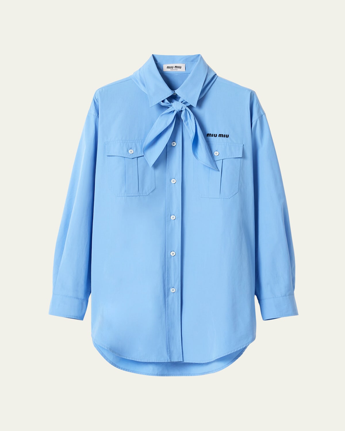 Miu Miu Neck-tie Button-down Shirt In F0013 Azzurro