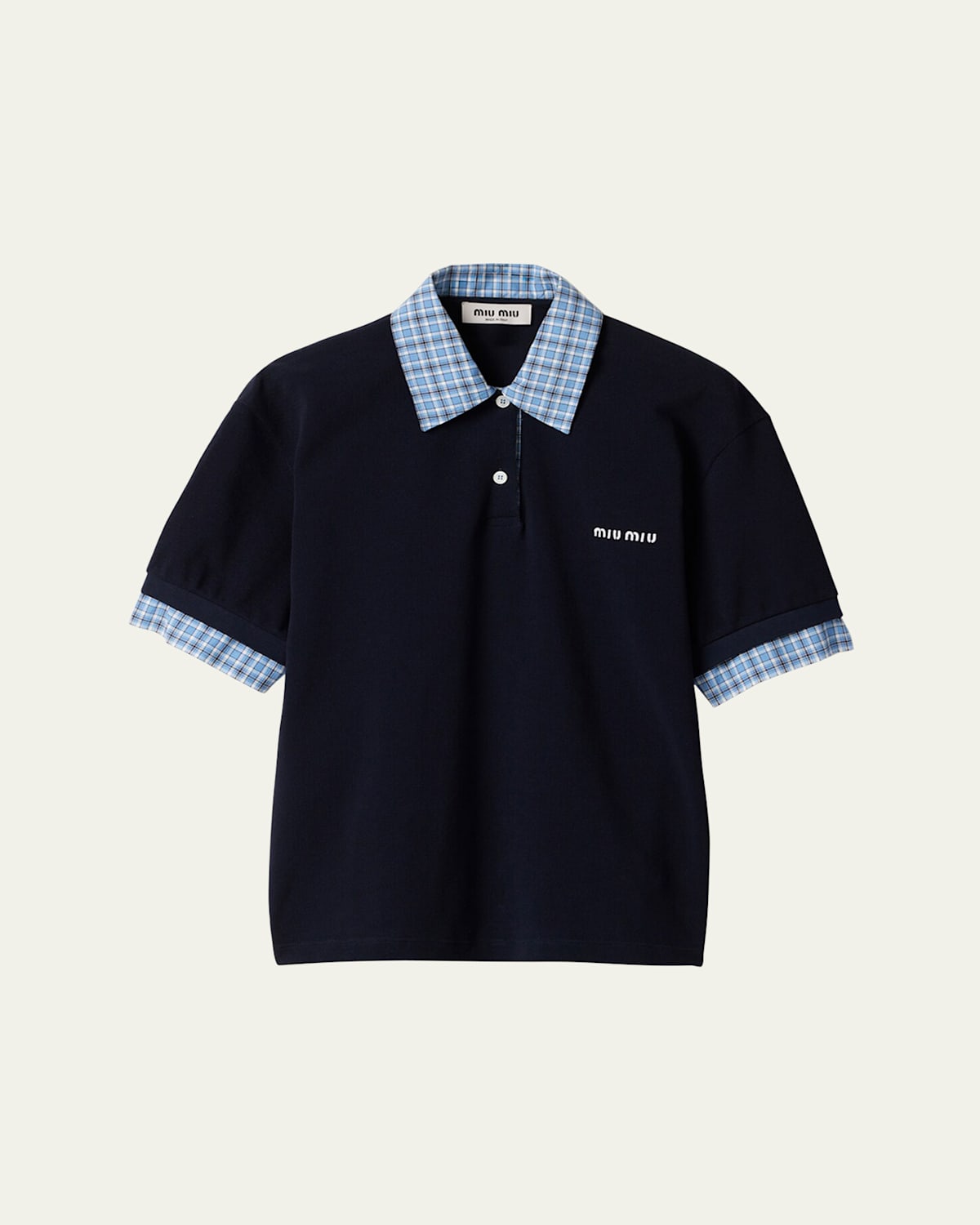 Layered Check Short-Sleeve Polo Top